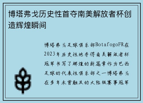 博塔弗戈历史性首夺南美解放者杯创造辉煌瞬间 博塔弗戈历史性首夺南美解放者杯创造辉煌瞬间
